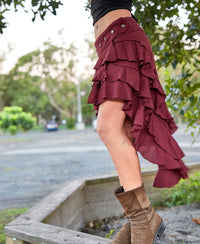 RUFFLE SKIRT MAROON