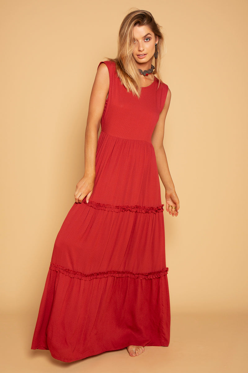 FRILL DRESS DEEP RED