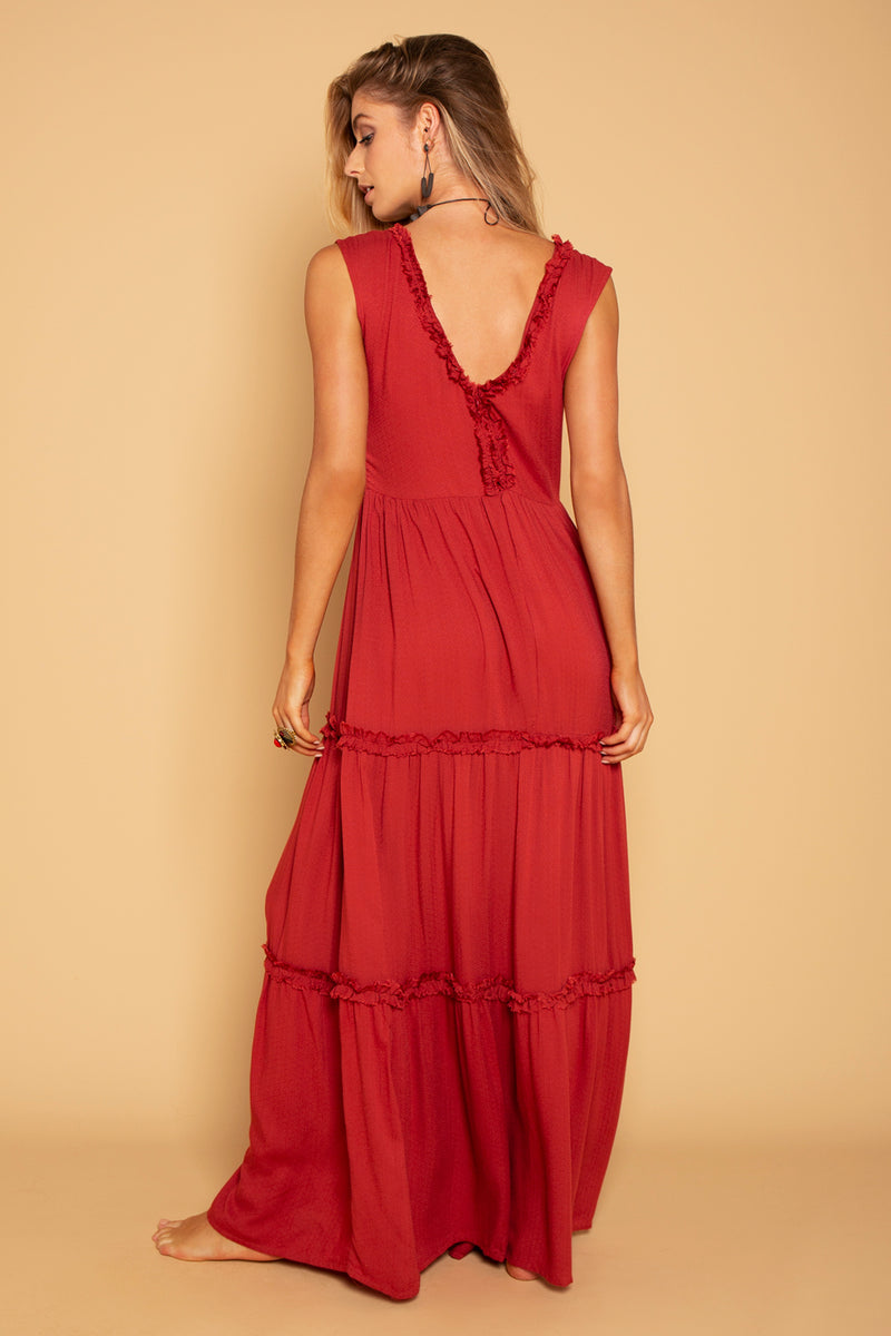 FRILL DRESS DEEP RED