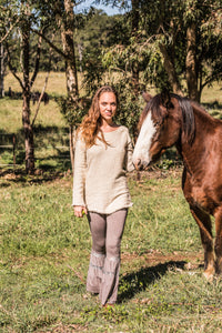 BACK TO NATURE LONG SLEEVE TOP NATURAL CREAM