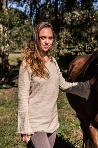 BACK TO NATURE LONG SLEEVE TOP NATURAL CREAM