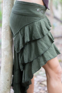 RUFFLE SKIRT OLIVE GREEN